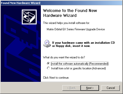A new Hardware Wizard will pop up and click Next &gt;.