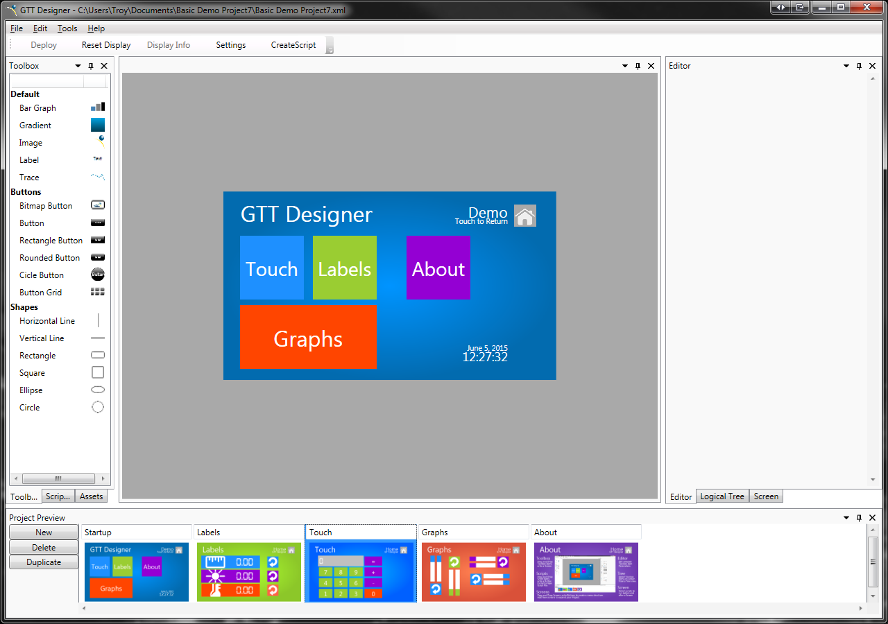 GTT Design Software - Basic Button Demo